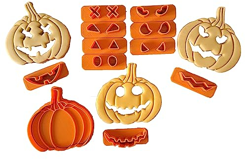Zucca di Halloween con facce configurabili in diverse combinazioni - Cookies cutter Set 11pz.- Stampo per biscotti o pasta di zucchero - 7cm