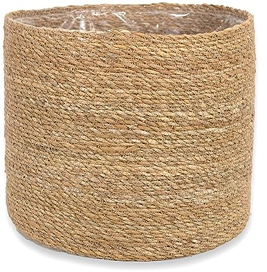 DARO DEKO Seegras Korb rund Natur Ø 31 x 29 mit Einsatz Blumentopf geflochten Aufbewahrungskorb Über-Topf Blumenkorb