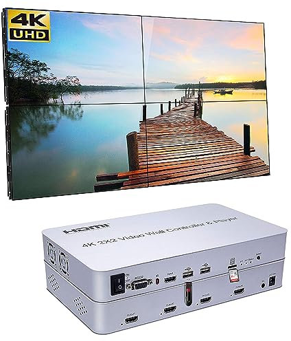 Controlador de videowall 4K 2x2 con Reproductor Multimedia Compatible con Tarjeta SD Fuente de señal U Disk Procesador de vídeo 8 Modos de visualización: 2x2, 1x2, 1x3, 1x4, 2x1, 3x1, 4x1