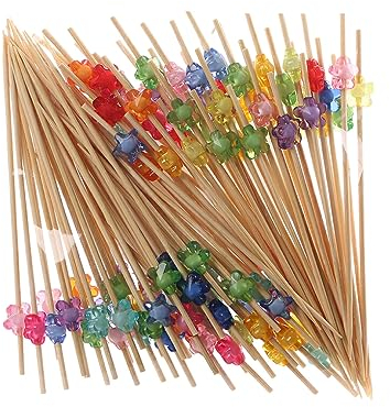 AUklOPVZZ Brochettes de fruits pratiques pour apéritifs et Cocktails, dents pour apéritifs, dents en bois pour fruits, 100 paquets/lot, bâton de fleur de prunier