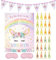 MEMOFYND Regenbogen-Pferd-Partyspiel, Hörner auf Poster kleben, kommt mit 2 Augenbinden, 24 Eckaufklebern, 1 rosa Wimpel, Partytütenfüller, Geburtstagsgeschenk, Dekorationen