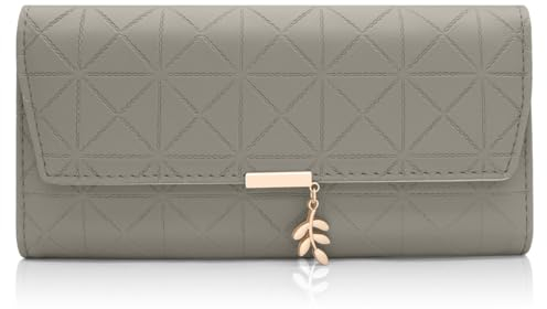 Portefeuille Femme Longue PU Cuir, Porte Monnaie Femmes Grande Capacite avec Compartiment à Monnaie Zippé, Longue Porte Feuilles pour Femme avec 9 Emplacement de la Carte (B-Grey)