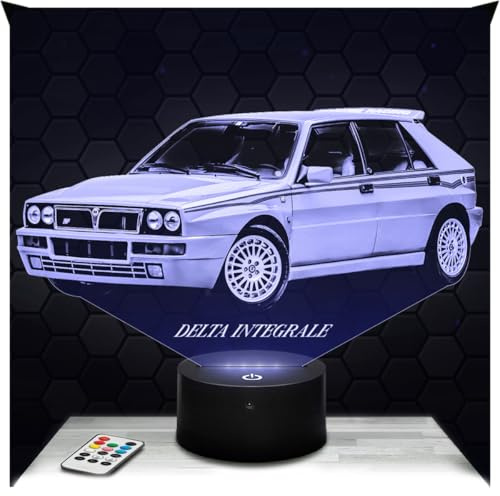 Lampephoto.fr - Lampe Delta Hf Integrale L Nachtlicht Oldtimer | Made in France, verschiedene Standfüße zur Auswahl, dimmbar, Batterie/USB, HD-Lasergravur, Geschenk für Männer und Autofans