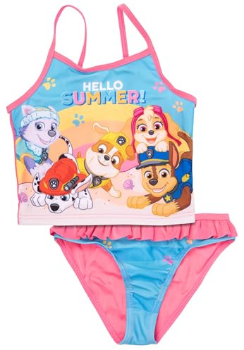 United Labels Paw Patrol Tankini Badeanzug für Mädchen mit Rüschen, Hello Summer, Rosa Blau, zweiteiliges Bademode Set Kinder, Schwimmkleidung