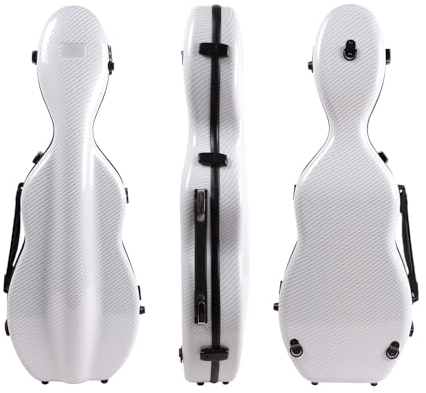WUQIMUSC Custodia per violino 4/4 full size in fibra di carbonio composita custodia rigida manico resistente cinghie posteriori morbida imbottitura (bianco), CASE-22