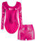 TiaoBug Damen Glänzend Ballettanzug Langarm Ballett Trikot Tanz Body Metallic Turnanzug Gymnastikanzug Dancewear Hot Pink mit Shorts XXL