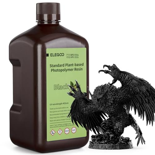 ELEGOO Plant-Based Standard 3D Printer Resin with Ultra-low Odor and High Precision, 405nm UV Photopolymer Resin, Quick Curing for Resin 3D Printing - Black 2KG