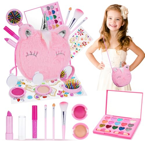 Hapikids Trucchi Bambina Set, Regali per Ragazze 3-12 Anni Lavabile Trucchi per Bambina Giocattolo a Partire Da 5 6 7 8 Giochi Bambina 3 4 5 Set Di Trucchi per Bambini Giocattolo a Partire