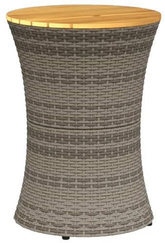 vidaXL Garten Beistelltisch Trommelform, Gartentisch mit Stahlrahmen, Couchtisch für Garten Balkon Terrasse, Tisch, Grau Poly Rattan Massivholz