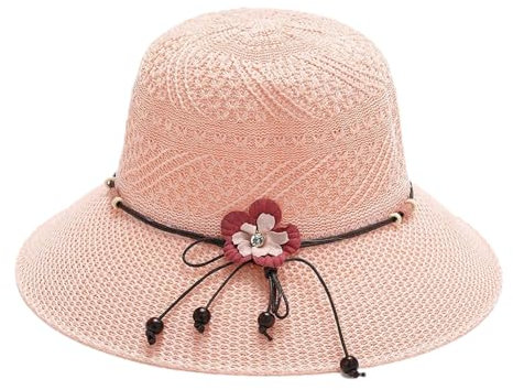 Sombrero De Paja con Flores De Lazo para Mujer, Sombrero De Playa Plegable, Sombrero De Cubo De ala Ancha, Protector Solar, Gorra Informal para El Sol Al Aire Libre