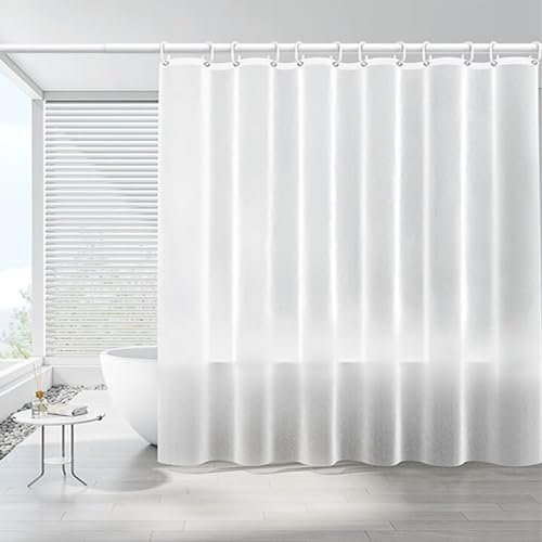 Tenda Doccia, Tenda doccia Antimuffa 180 x 200 cm, Tenda Doccia Trasparente, EVA Tenda per doccia con 12 Anelli, Impermeabile e Facile da Pulire, Effetto Vetro Opaco, per Vasca e Bagno