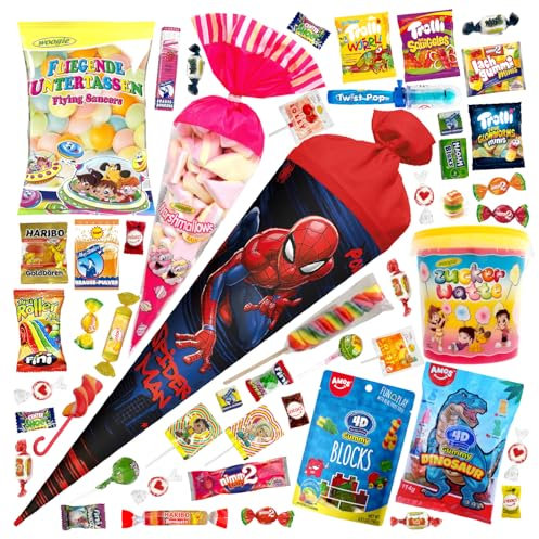 OYOY 35cm Schultüte gefüllt mit Süßigkeiten Mix I ROTH Schultüte Spiderman I kleine Schultüte gefüllt I Geschwister Schultüte I Einschulung Geschenk