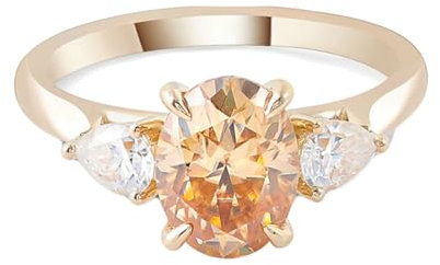 Ayoiow 18K Gelbgold Ring Verlobung Paare Gold Ovalschliff Champagner Moissanit 4 Krallen Verlobungsring