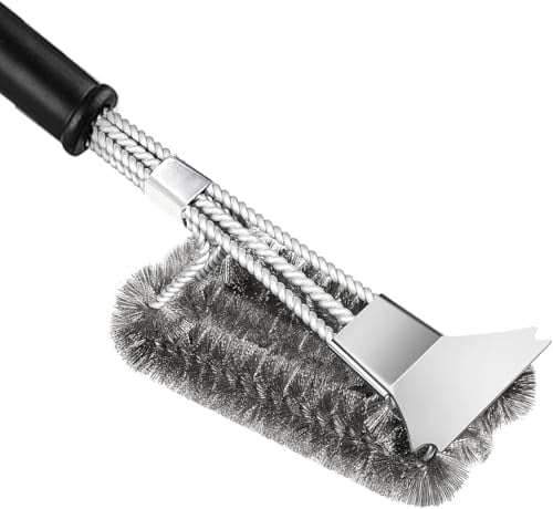 SHATCHI Raschietto per la pulizia del barbecue, 45,7 cm, setole in acciaio inox, spazzola per barbecue, accessori per griglia, strumenti per Weber a gas/carbone/elettrico/infrarossi, nero, 1820
