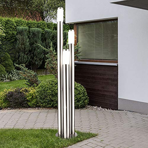 LED Steh Leuchte 3-Säulen Edelstahl Stand Lampe Außen Garten Wege Beleuchtung