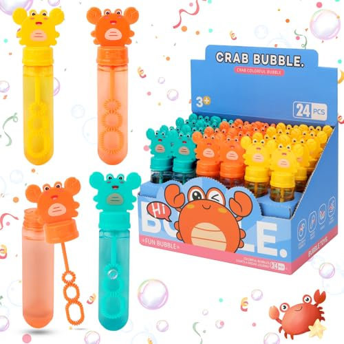 deAO Seifenblasen Set für Kinder, 24 Stück Seifenblasen Flüssigkeit mit niedlich Krabben Griffen, 35 ml Seifenblasenstäbe für Hochzeit, Seifenblasen Kinder, Sommer Blasen Spaß Spielzeug (Krabben)