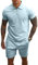 PRIVIMIX Hommes Survêtement d'été 2 Pièces Manches Courtes T-shirts Polo Jogging Ensemble de Chemises Pantalon court Business Tenue de Loisir Bleu clair L