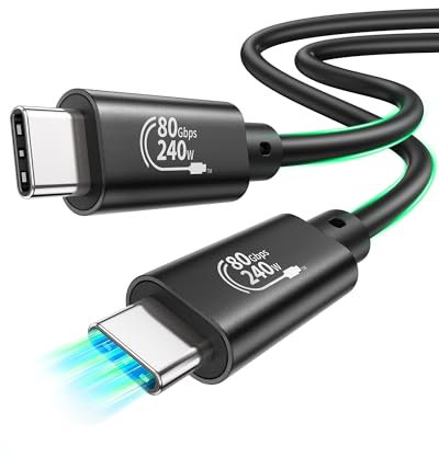 Fitee 80Gbps Câble Thunderbolt 5 Compatible, Câble de Données USB4, Bande Passante Vidéo 120Gbps, Double 8K/6K/5K@60Hz, 4K@480Hz, 240W PD3.1 pour MacBook M4 Pro/Pro Max, PSSD, Dock, eGPU - 1M