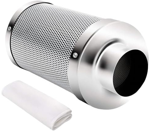 TAZZOR Filtro ai carboni attivi da 100 mm con carbone attivo, filtro ai carboni attivi, 100 mm, con luce al carbonio, lunghezza 200 mm, filtro al carbonio per ventilatore tubolare, rimozione degli