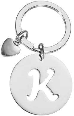 PATIKIL Runde Schlüsselanhänger Buchstabe mit Herz Charm, Edelstahl Hohl Buchstaben Schlüsselanhänger A-Z Initialen Anhänger für Schlüssel Taschen Handtaschen Schulranzen Rucksack