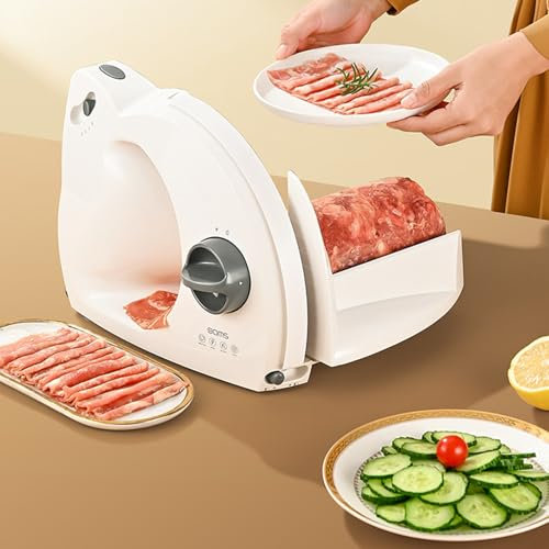 Meat Slicer Machine for Home, 150W Foldable Electric Food Slicer, 17cm Stainless Steel Serrated Blade, 1-15mm Adjustable Thickness, Vegetable Cutter for Beef Pork Salmon