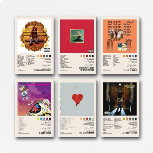 Ein Set von 6 Kanye West Albumcover-Poster 808er Jahre & Heartbreak Kanye West Albumcover Poster Abschluss Kanye West Album Cover Poster Späte Registrierung Kanye West Album Cover Poster The Life Of