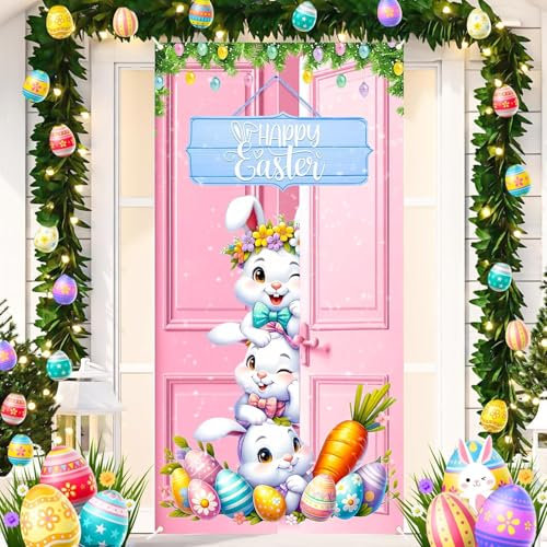 Osterdeko Tür Abdeckung Osterhase Tür Hängen Banners Dekoration Oster Hintergrund Banner Ostereier Tür Banner Zum Aufhängen für Indoor Outdoor Frühlings Dekorationen Osterfeier Deko