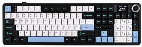 EPOMAKER X AULA F108 PRO Wireless Gaming Keyboard with Screen, 8000mAh Battery, Full-Size 104 Hot-Swappable Keys and Knob, RGB, for Mac/PC/Android, qwerty us layout (BlackWhiteBlue, Reaper Switch)