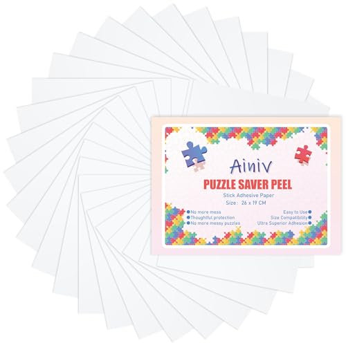 Ainiv Colle Puzzle, 32 Feuilles de Colle Transparente pour Puzzle, Préserve 4×1000 Pièces de Puzzle, Support Adhésif pour Puzzles, Feuilles Adhésives pour Puzzles Accessoire