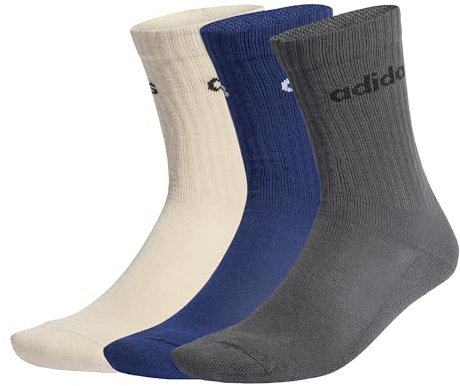 adidas Unisex LINEAR CREW SOCKS CUSHIONED SOCKS 6 PAIR PACK, wonder alumina/dark blue/grey six, 8.5-10