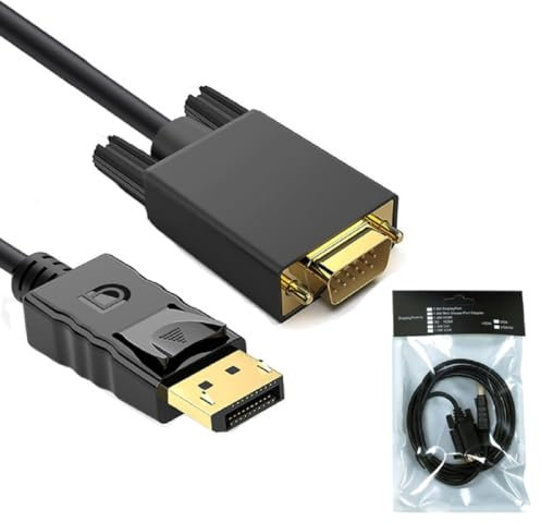 AISHTEC [1 Pieza] Cable DisplayPort a VGA 1080P Full HD, Cable Adaptador DP a VGA (Macho a Macho), Compatible con Monitor, PC-Desktop, Laptop, Projector, TV (1,8m) - Negro