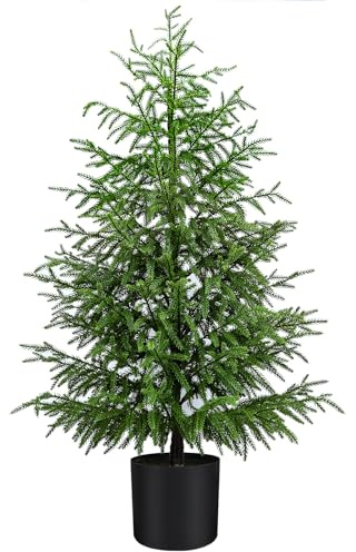 ENVEN Künstlicher Weihnachtsbaum aus Norfolk-Kiefer, künstlicher Weihnachtsbaum mit schwarzem Topf, realistische Innendekoration für Eingangsbereich, Wohnzimmer, Büro, Wohnung