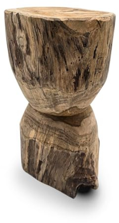 CREEDWOOD BEISTELLTISCH | 39cm, Teak | Sofa Tisch, Telefontisch, Blumen Hocker, Eckiger Nachttisch, Holztisch, Couchtisch, Wohnzimmertisch, Natur Pflanzen Hocker