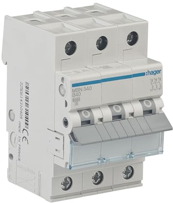 HAGER MBN340 Leitungsschutzschalter 3-polig B40A 6kA, Sicherungsautomat Drehstrom 230/400V, LS-Schalter mit biconnect Klemmsystem, 3 Module, DIN EN 60898-1, IP20