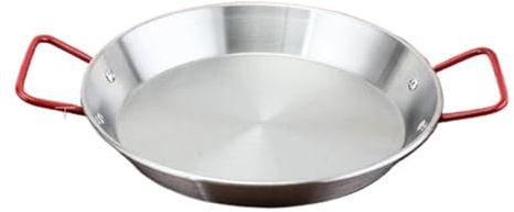 LZHAOHE 28cm Gold Tone Paella Pan with Loop Handles, 2-3L Capacity Shallow Cooker for Multiple Cooking Styles(22CM Red Ear Silver)