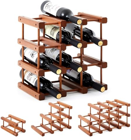 Wooden Wine Rack for 12 Bottles, 4-Tier Expandable Bottle Holder Shelf