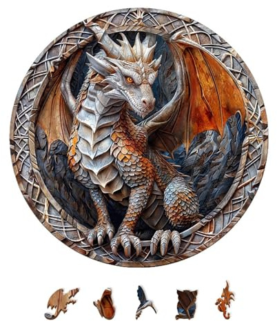 Holzpuzzle Erwachsene,Maslasee,Drachen Holzpuzzle mit Unregelmäßigen Einzigartigen Formen,Geschenkbox Verpackung,passend für Erwachsene,Kinder–Premium Holzpuzzle als Ostergeschenk & Freizeitaktivität