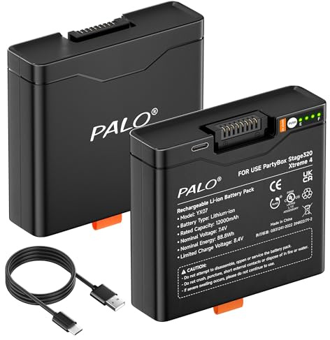 Palogreen Batteria ricaricabile da 12000 mAh 400 per JBL Partybox Stage 320, JBL Xtreme 4-7.4V Batteria al litio ad alte prestazioni con ingresso Type-c