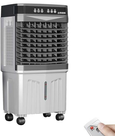 Verdunstungsluftkühler, 3-in-1 tragbarer Kühlventilator mit 12H Timer, 120° Oszillation, Fernbedienung, 13,2 Gallonen Wassertank, inklusive 4 Kühlakkus für den Innen- und Außenbereich