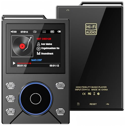 Ouitble Lettore MP3 Hi Res Bluetooth 5.4 DSD FLAC ad Alta Risoluzione senza Perdita di Qualità, Lettore Audio Digitale Portatile con Display LCD da 2.1 Pollici, Supporta fino a 256 GB (64 GB)
