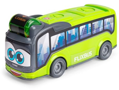 Dickie Toys – ABC Flixbus (22 cm), autobús de Juguete para niños a Partir de 1 año, piñón Libre, sonajero Giratorio con indicador de Objetivo, Puerta de Apertura, Elemento Deslizante, Juguete de
