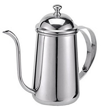 Jian Ya Na Tetera de acero inoxidable de 650 ml, para hacer té y café, con cuello de cisne para verter sobre el goteo para el hogar, cafés, oficina (650 ml, plata)