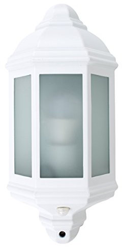 MiniSun | Traditional White Aluminium and Frosted Glass Wall Mounted Lantern with PIR Motion Sensor | Outdoor Wall Lights | Includes 10W LED Bulb [6500K Cool White] | Mains Wired