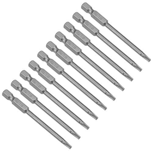 sourcing map 10pcs 75mm Long 1/4 Hex Shank T15 Magnetic Torx Head Screwdriver Bits S2 High Alloy Steel