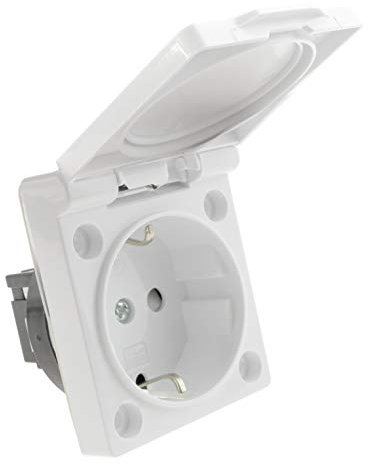 BeMatik ME071 Schuko-Steckdose zum Einbauen, IP44, mit weißem Deckel