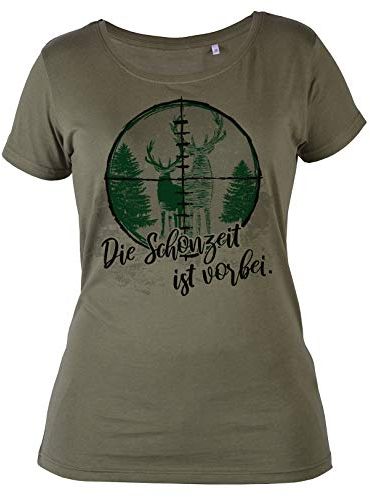 Jäger Damen-Shirt, Motiv T-Shirt Jagd Frau : Die Schonzeit ist vorbei - Jagd-Sport Bekleidung Damen/Mädchen Gr: XL