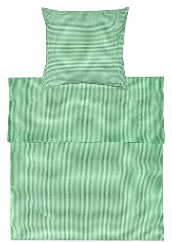 Lavea Seersucker Bettwäsche karo, Landhaus Grün, 100% Baumwolle, Bügelfrei, 135 x 200cm + 80 x 80cm, mit YKK-Qualitätsreißverschluss, kariert