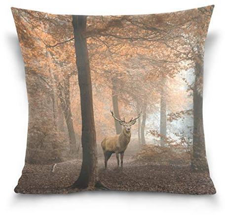 Linomo Kissenbezug 40x40 cm, Herbst Fallen Tier Hirsch Dekorative Kissenbezug Kissenhülle für Couch Sofa Bett Hause