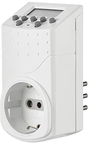 Electraline 58112 Programmatore Timer Digitale, Programmi Settimanali e Giornalieri, Spina Italiana piccola 10 A, Presa Schuko + 10A, Bianco