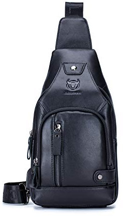 FANDARE Leder Brusttasche Sling Rucksack Sling Chest Bag für Herren Schultertasche Schulterrucksack Junge Umhängetasche für Outdoorsport Wandern Radfahren Bergsteigen Reisen Wasserresistent Schwarz